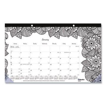 Blueline® Monthly Desk Pad Calendar, Doodleplan Coloring Pages, 17.75 X 10.88, Black Binding, Clear Corners, 12-month (jan-dec): 2022 freeshipping - TVN Wholesale